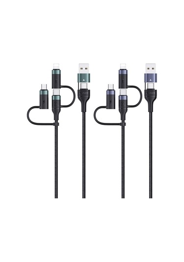 Flybuy Usams Us-sj547 U62 Usb-c + Type-c / Usb + 8 Pin + Mikro Alüminyum Alaşımlı Pd Hızlı Şarj Kablosu, 1,2 M Uzunluk