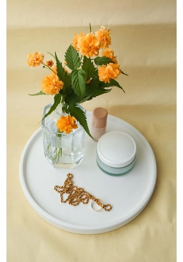 Dekoratif 24 Cm Yuvarlak Mum, Saksı Ve Takı Tabağı, Mumluk, Organizer Tabak, Kase, Tepsi - Beyaz