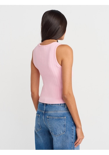 Dilvin 10759 Fitilli Ajurlu Triko Bluz-pembe Pembe