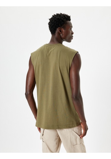 Koton Basic Atlet Kolsuz Bisiklet Yaka Pamuklu Haki 4sam30044mk Haki