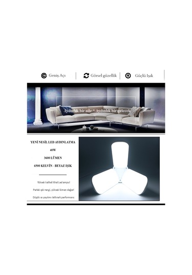 Yeni Nesil Pervane Led Ampul 3 Kol Katlanır 40W Led Pervane Ampul