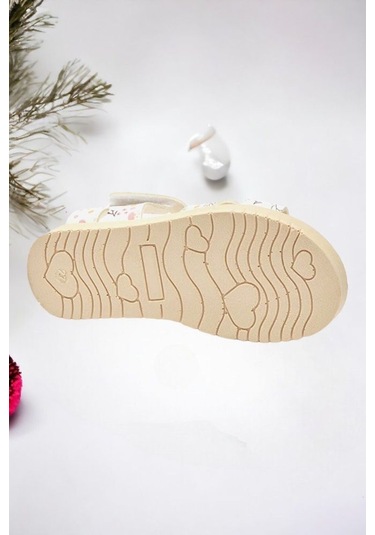 Cırt Cırtlı Ekru Baskılı Kız Çocuk Sandalet 001