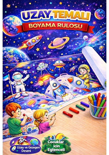 Minik Astronotlar Için Uzay Temalı Boyama Rulosu 5 Metre
