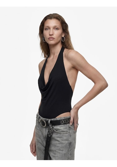 Koton Sırt Dekolteli Degaje Yaka Bodysuit Siyah 6sak10003ek