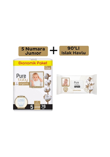 Purebaby Cırtlı Bez 5 Numara Junior 76 Adet + Islak Havlu