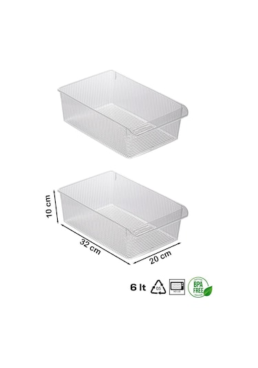 2'li 6 Litre Dolap İçi Ve Buzdolabı İçi Düzenleyici Banyo Mutfak Organizeri 20x32x7 Cm Şeffaf Beyaz