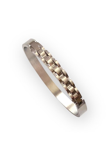 Silver Tamamı Paslanmaz Saf Çelik Şık Erkek Bileklik 5mm