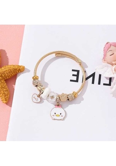 Dancemonkey Titanyum Bileklik Moda Karikatür Kedi Aşk Kolye Bileklik-ky08 Beyaz