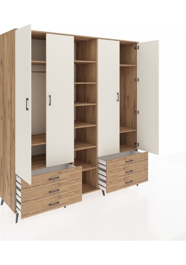 Kronos Dolap 13 Raflı 6 Çekmeceli 2 Askılı 220x59x243 Çam-aytaşı/çam Aytası/atlas Çam