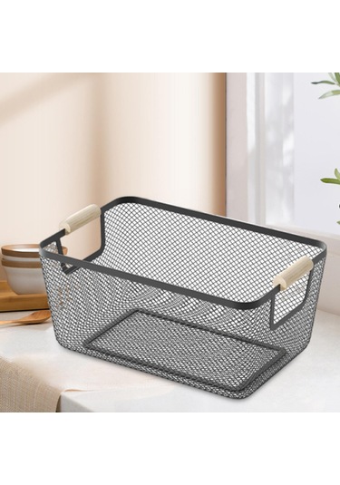 Suntek Ahşap Saplı Metal Tel Saklama Sepeti Makyaj Düzenleme Siyah