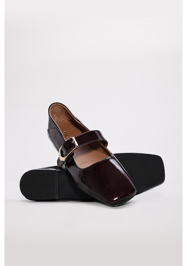 Hakiki Deri Kadın Babet Ayakkabı 210za9757 Bordo