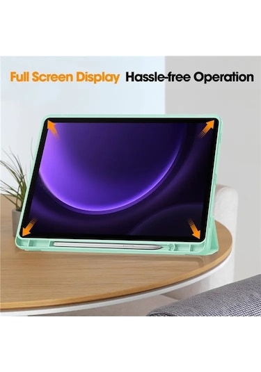 Samsung Uyumlu Galaxy Tab S9 Fe Deri Kılıf Üç Katlı Stant Kalem Yuvası Tablet Kapağı Kılıf
