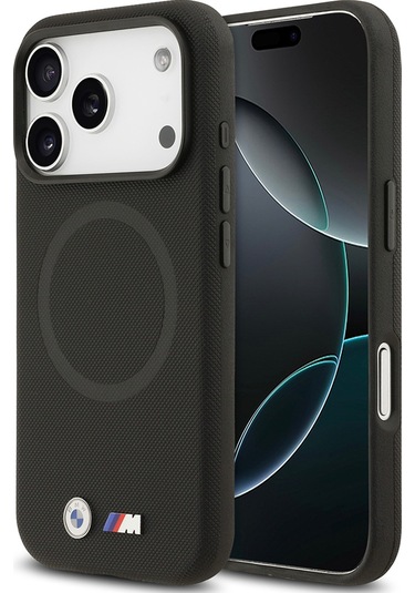 İphone 17 Pro Max Uyumlu Kılıf Bmw Lisanslı M-safeli Metal Logolu Delikli M Dizayn Deri Kapak Siyah Siyah