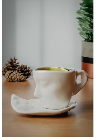 Mithra Life 260 Ml Yüz Şekilli Seramik Beyaz Kupa Takımı Mıt1081