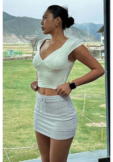 Merry See Şık Soft Mini Etek Gri