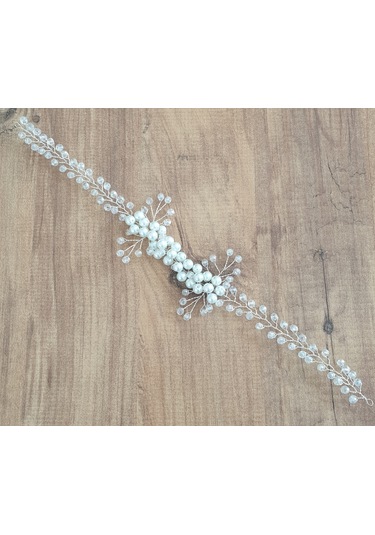 Beyaz Renk Incili Ve Kristal Boncuklu Gelin Tacı (549163085)