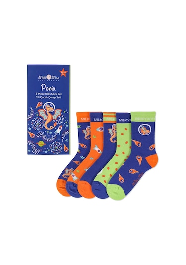 Milk&moo Ponix Çocuk 5'li Çorap Seti, 31-35 Numara, Yumuşak Ve Eğlenceli Tasarım Mor