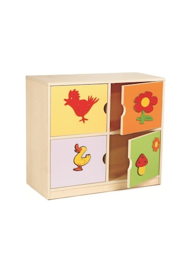 Figürlü Dolap 4 Kapaklı Çok Renkli