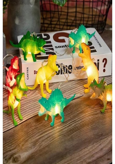 Dinozor String Light Çocuk Bebek Odası Aydınlatma 10 Adet Ledli Dinazor Pilli Işıklı 200 Cm