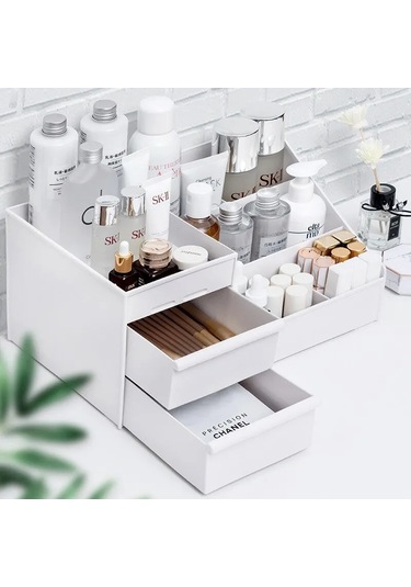 Çekmece Tip Makyaj Kutusu Yatakhane Düzenleme Plastik Depo Beyaz