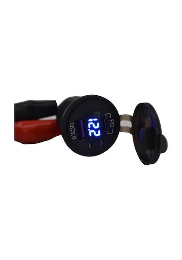 12v 24v Dc Usb Qc3.0 Type-c Pd Şarj Port Voltmetreli Anahtarlı Yuvarlak
