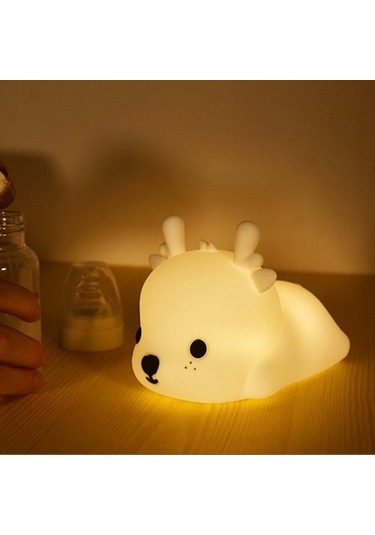 Metabagua Haven 5 Karikatür Silikon Gece Lambası U Fawn Renkli Atmosfer Yatak Başucu Eamnvh Beyaz