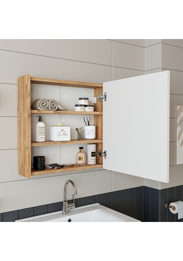 Roomart '' Lavabolu '' Atlantik-beyaz Mat Mdf 65 Cm Banyo Dolabı Atlantik Çam - Beyaz