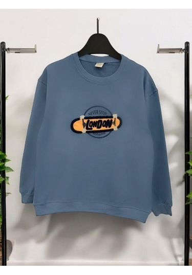 Erkek Çocuk London İşlemeli Sweatshirt-14233 Indigo