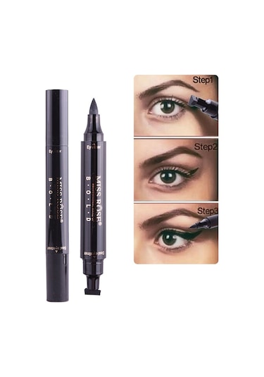Sones 2'si 1 Arada Siyah Su Geçirmez Çift Başlı Hızlı Kuruyan Eyeliner Mühür Damga Kalemi