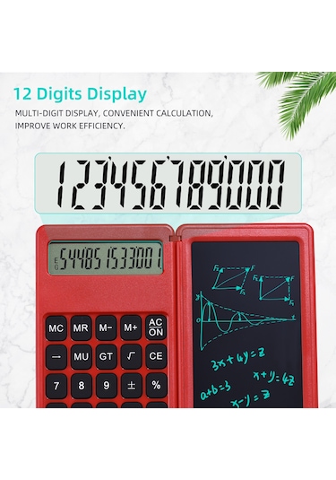 Singree Katlanabilir 6 İnç Lcd Yazı Tahtası Ve 12 Haneli Hesaplama Fonksiyonlu Çok Amaçlı Dijital Not Defteri 112 Karakter Kırmızı