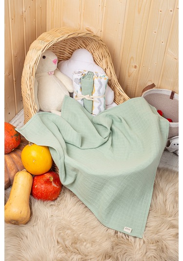 Luckka 3'lü Çok Amaçlı Müslin Örtü Seti - 75x75 Cm - Ztc200 Yeşil Yeşil