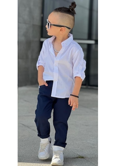 Mnk Baby & Kids Apoletli Kollu Gömlek Tarz Erkek Çocuk Takım MNK0422
