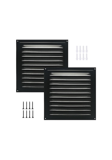 Yaleker 2 Adet 150x150mm Siyah Alüminyum Louvre Vantiliasyon Izgarası - Dış Cephe, Garaj, Tavanlar İçin Böcek Ağı Eşliğinde