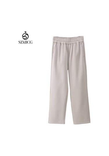 Erkek Rahat Bol Spor Pantolon Düz Renk İlkbahar Sonbahar Kış Erkek Pantolonu Beyaz