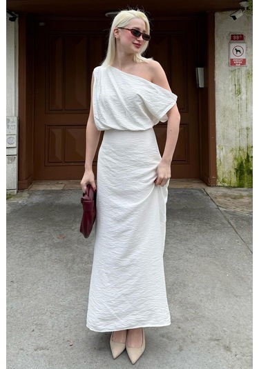 Madmext Madmext Beyaz Düşük Omuz Elbise Mg2349 Beyaz