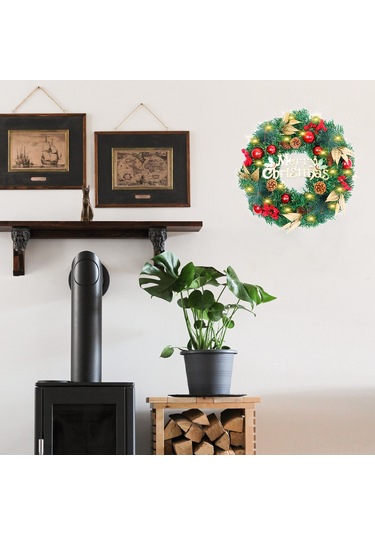 Yaozixa 50cm Plastik Noel Çiçekli Çember, 4m 30led Işıklı, 2xaa Pil İle Çalışır, Duvar/anahtar Bağcıklı, Mağaza/otel Dekorasyonu Renkli Işık