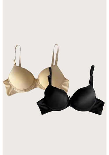 Ten-siyah 2'li Mikro Kumaş İçi Boş Balenli Günlük Desteksiz Sütyen Görsel