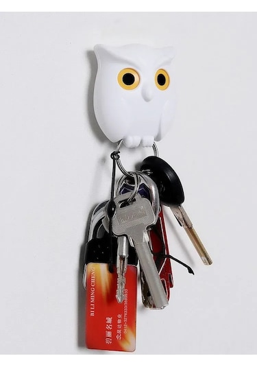 Geeksen Duvarlı Baykuş Desenli Manyetik Anahtar Tutucu - Kolay Kurulum, Akıllı Göz Mekanizması, Ev Dekoruna Zekice Dokunuş Beyaz