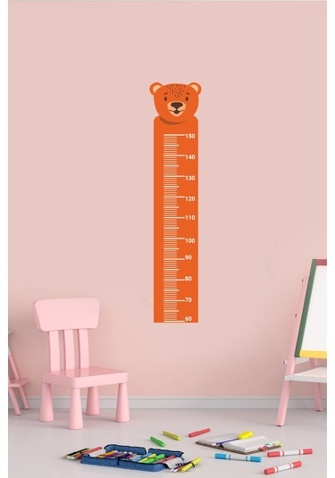 Sevimli Hayvan Ayı Temalı Boy Ölçer Duvar Sticker