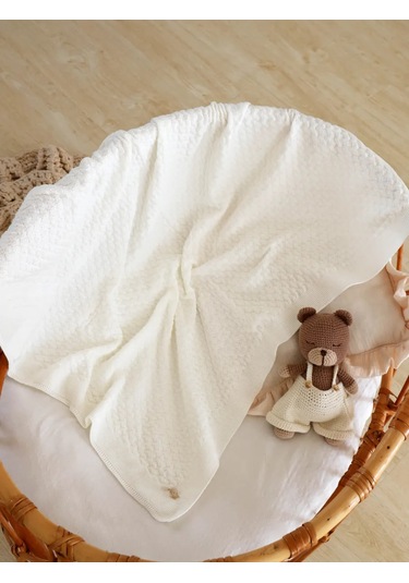 Mk Accessories Bebekler İçin Örgü Battaniye 90/90 Cm 332073244 Sütlü