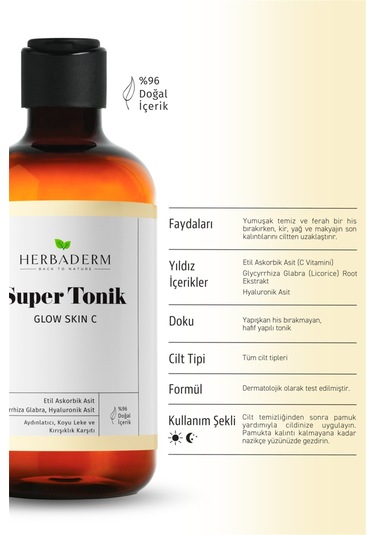 Herbaderm Glow Skin C Aydınlatıcı, Leke Ve Kırışıklık Karşıtı Super Tonik 250 Ml