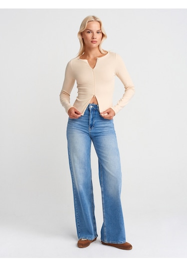 Dilvin 31993 Fermuar Detaylı Uzun Kollu Top-taş Taş