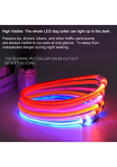 Geekyou M Boyut 35cm Mavi Usb Şarjlı Led Işıklı Köpek Kolyesi - Pvc Malzeme, 3 Işık Modu, Su Geçirmez, Gece Yürüyüşü Güvenliği