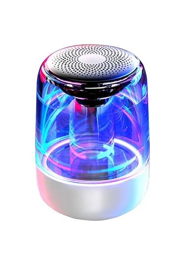 Jeemson C7 Bluetooth Hoparlör, Taşınabilir Subwoofer, Renkli Led Işıklar, 1000mah Pil, 360 Ses, Bt 5.0, Tf Kart Desteği - İyileştirilmiş Sürüm, İnci Beyazı