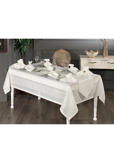 Corvver 26 Parça Dertsiz Masa Örtüsü Takımı Krem Krem