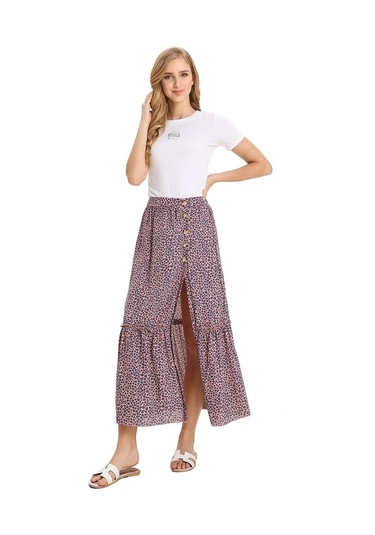 Sones Yüksek Bel Çiçekli Plise Vintage Bölünmüş Etek Pembe