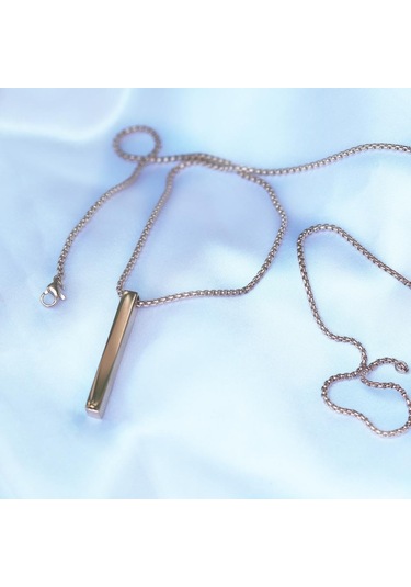 Dikdörtgen Rose Gold Çelik Plaka Kolye Gri