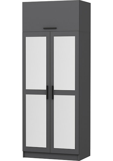 Minar Kale 2 Kapaklı 2 Aynalı Dolap Ve Yüklük Antrasit 255cm Antrasit
