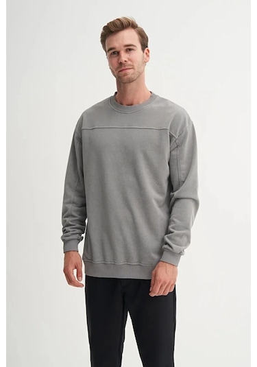 Cazador Relax Fit Pamuk Karışımlı 3 İplik Ham Kumaş Sweatshirt-50390 Gri