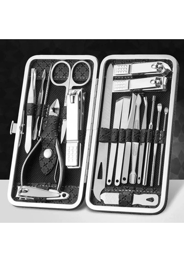 Wezone 19 Parça Çelik Tırnak Bakımı Seti: Tırnak Kesici, Pedikür Aletleri, Cilt Bakımı Araçları Siyah Çanta İçerisinde
